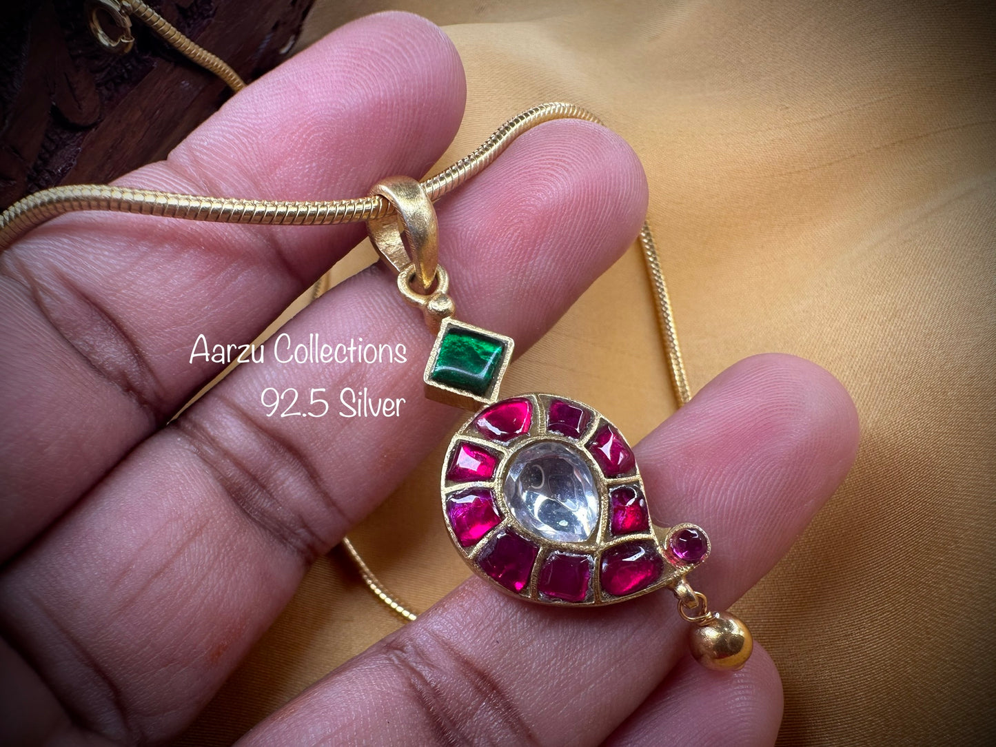 92.5 Silver dainty kundan jadau pendant