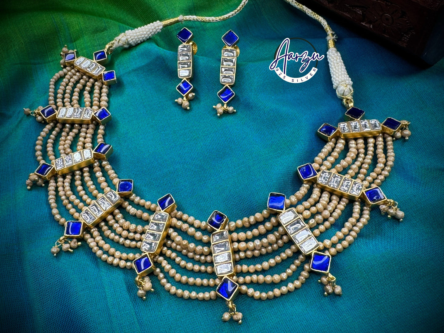 92.5 Silver base Kundan and pearl necklace set