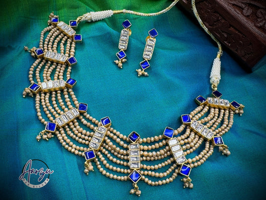 92.5 Silver base Kundan and pearl necklace set