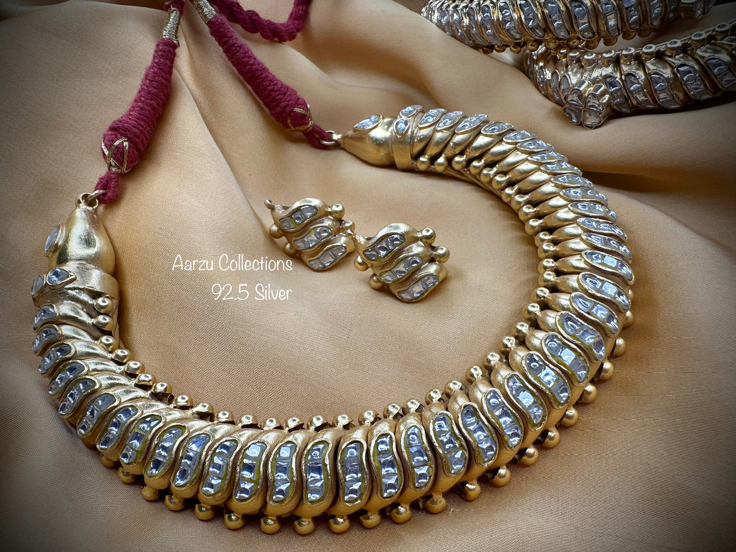 92.5 Silver sutarla kundan Necklace with earrings