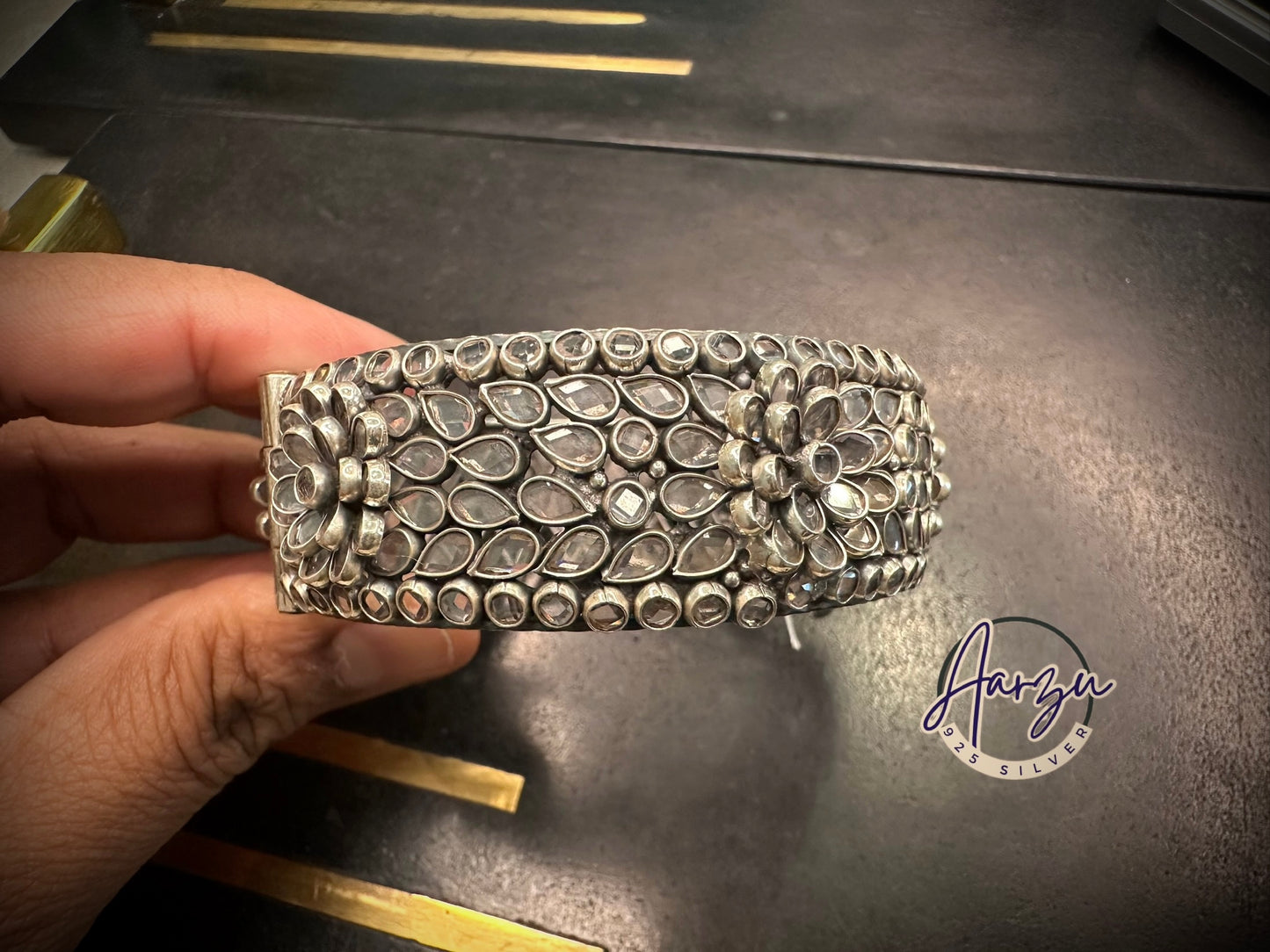 92.5 Silver openable polki bangle