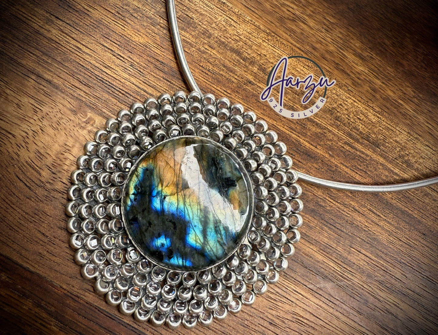 92.5 Silver polki Pendant with labradorite