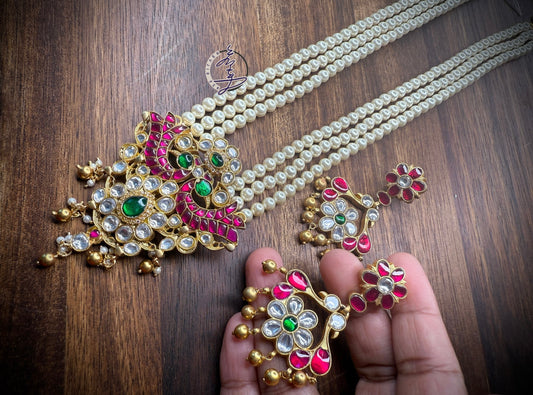 92.5 Silver base kundan jadau necklace set