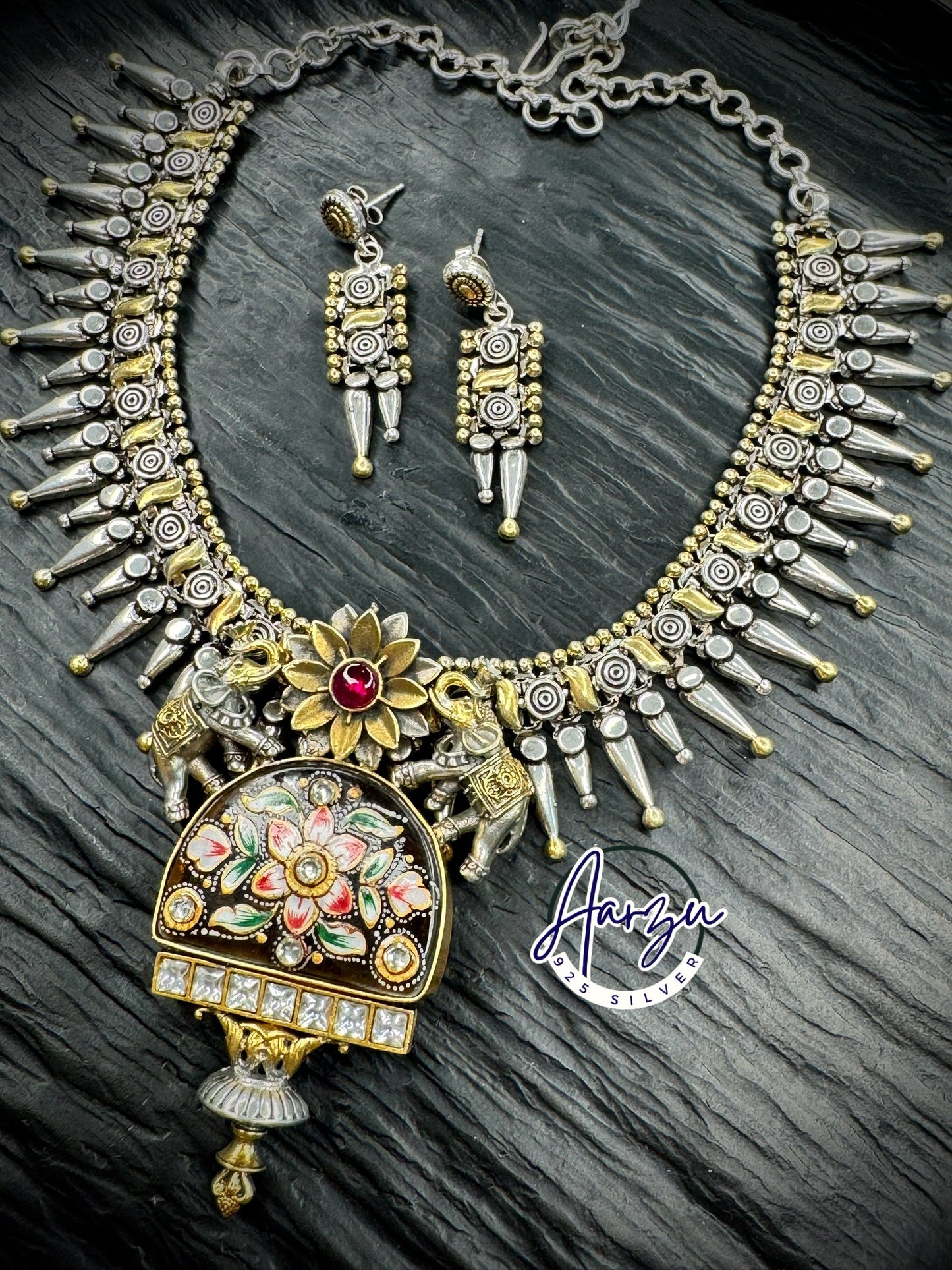 92.5 Silver base designer inspired necklace set