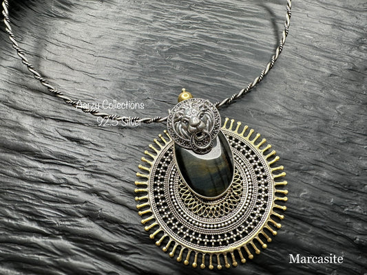 92.5 Silver fusion pendant with Labradorite and Marcasite details