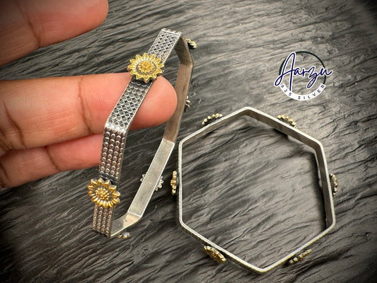 92.5 Silver dual tone Hexagon Bangle