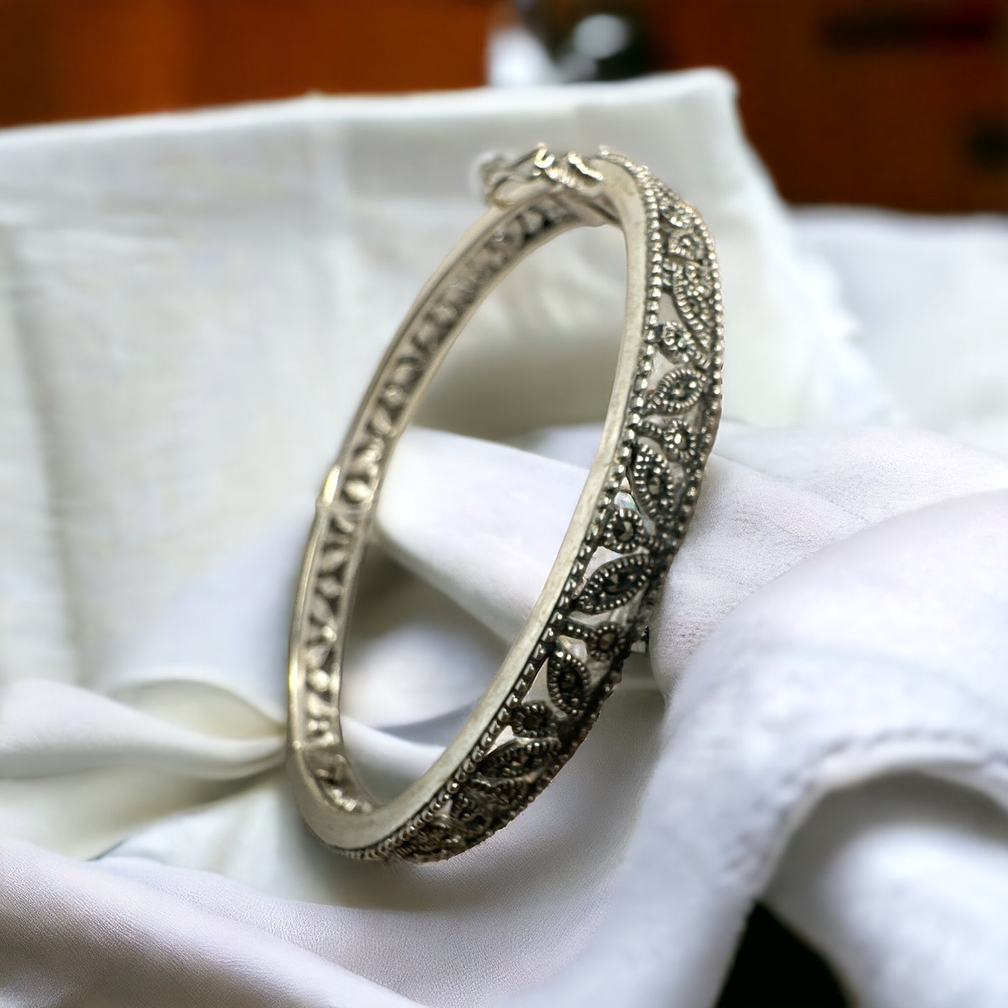 92.5 Silver Marcasite Openable Bangle