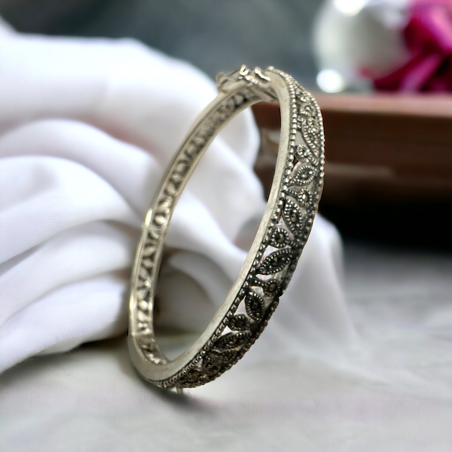 92.5 Silver Marcasite Openable Bangle