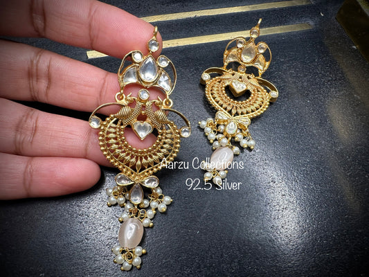 92.5 Silver Gold Tone Kundan Earrings