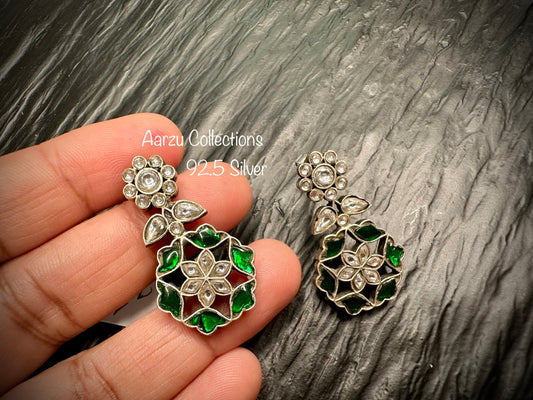 92.5 Silver base Kundan earrings