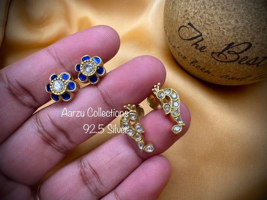 92.5 Silver base Kundan Jadau studs