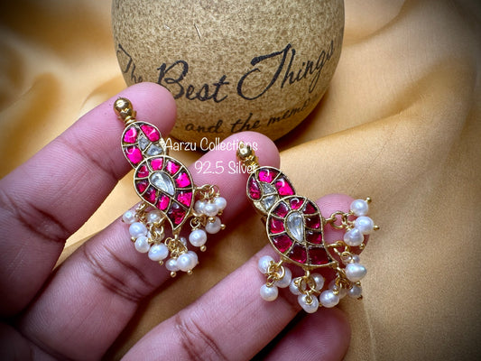 92.5 Silver base Kundan Jadau earrings