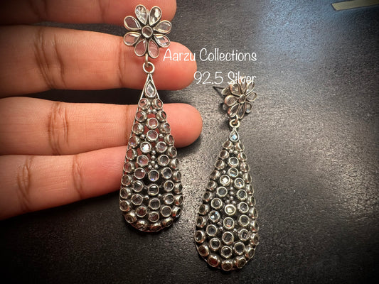 92.5 Silver designer inspired polki Earrings