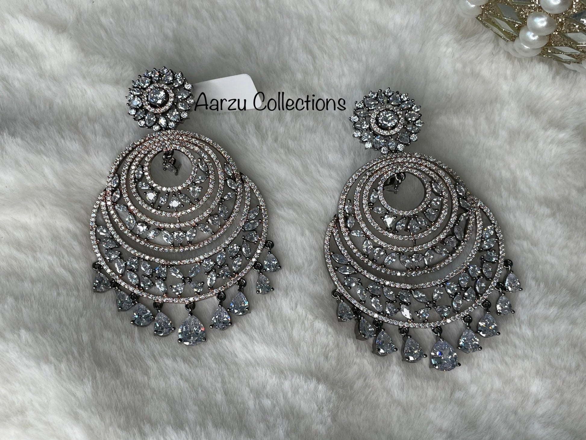 Traditional Zirconia Chandelier Earrings, Chandbali Earrings, American  Diamond Earrings