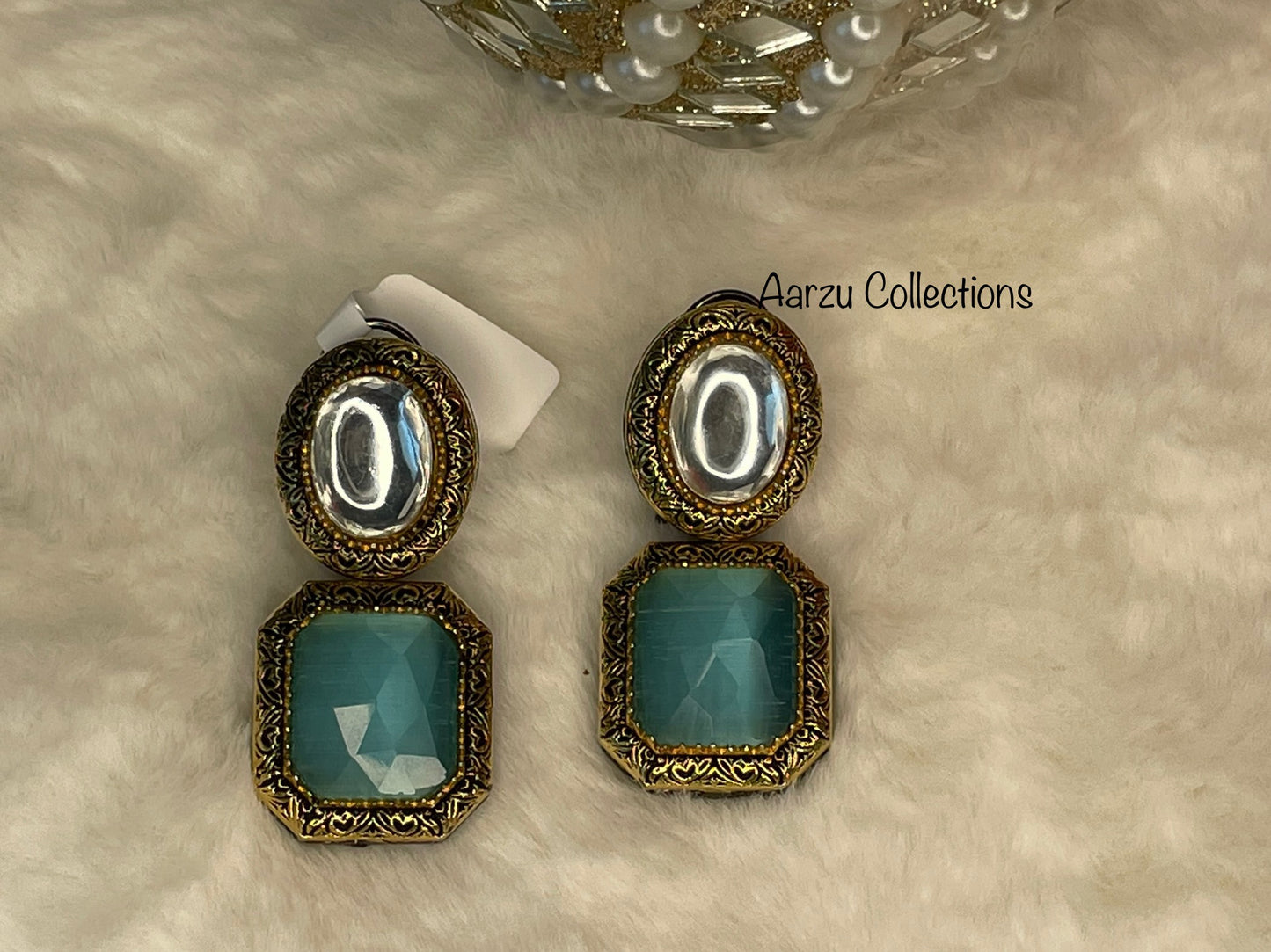 Marudhara Polki Uncut Earrings with Monalisa Stone