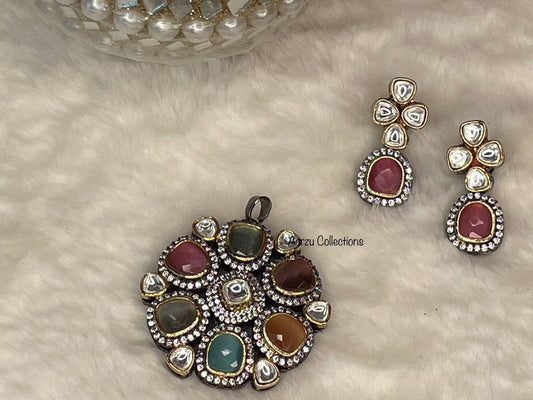 Marudhara Polki Kundan Pendant and Earring Set