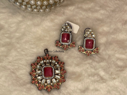 Marudhara Polki Kundan Pendant and Earrings Set