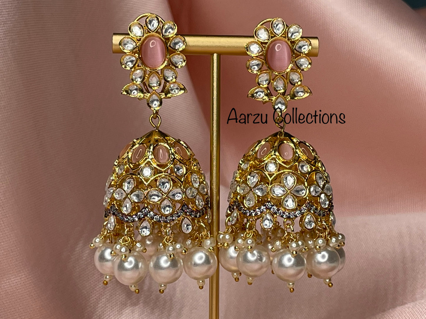 Kundan, Pearl and American Diamond Statement Jhumkas