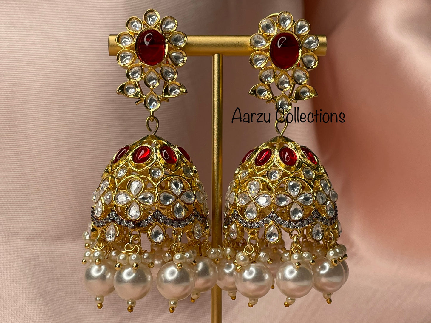 Kundan, Pearl and American Diamond Statement Jhumkas