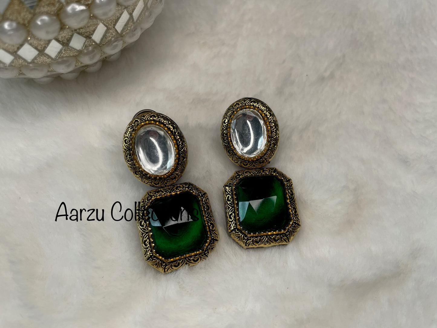 Marudhara Polki Uncut Earrings with Monalisa Stone