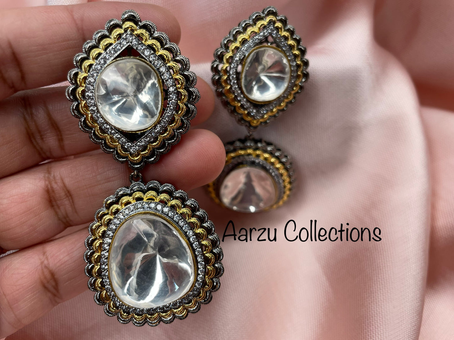 Uncut Kundan Dual Tone Statement Earrings with Victorian Finish