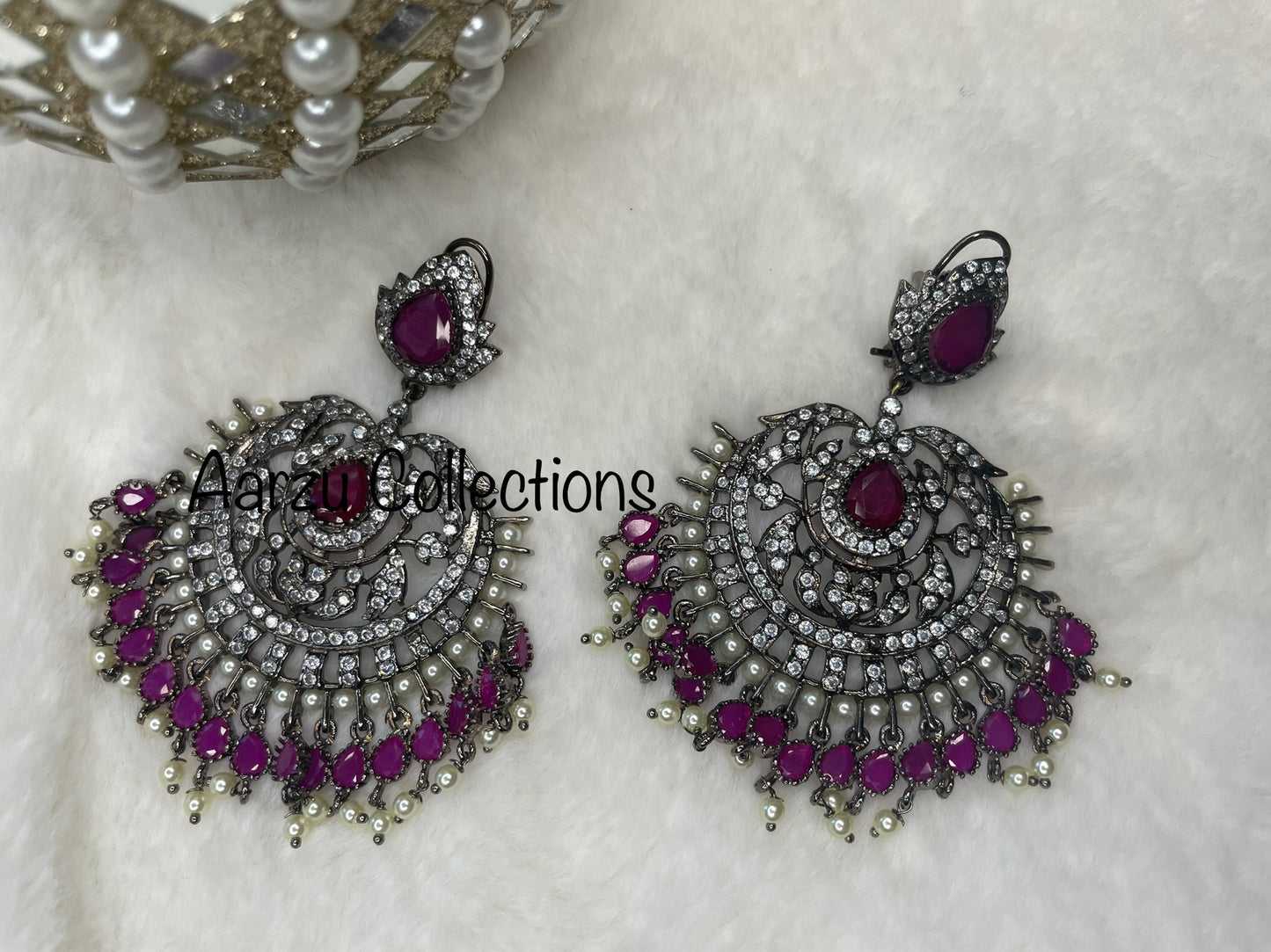 Sabya Inspired Victorian Finish American Diamond Earrings