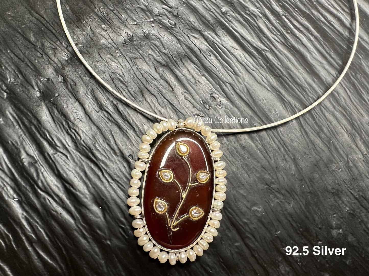 92.5 Silver carnelian quartz Inlay Pendant