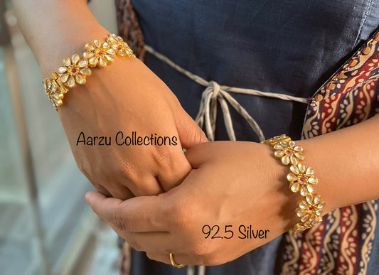 92.5 Silver Kundan bangles 102 gms - Set of 2