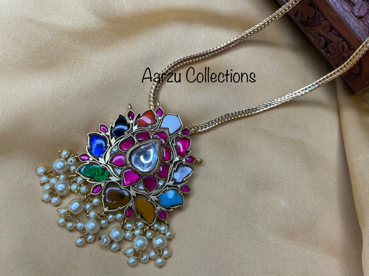 Kundan Jadau lotus Pendant - Navrathan