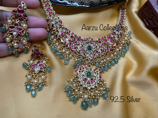 92.5 Silver base Kundan Jadau necklace