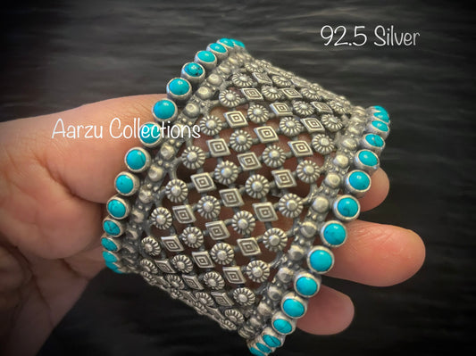 92.5 Silver Turquoise statement bangle/kada