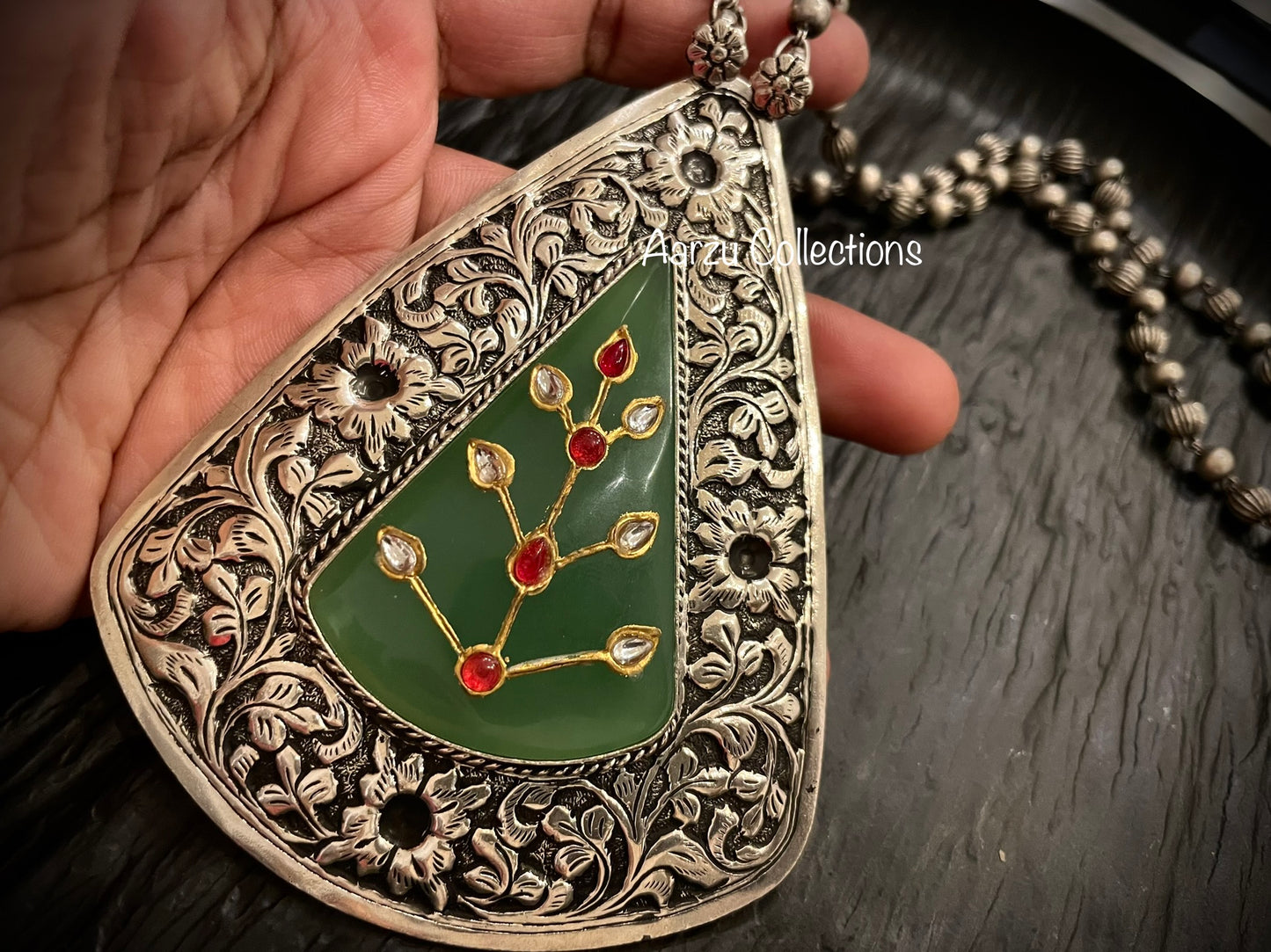 92.5 Silver Stone inlay Statement pendant - Fusion collection