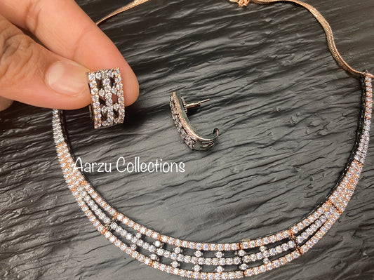 Contemporary American Diamond Necklace and Earrings Set