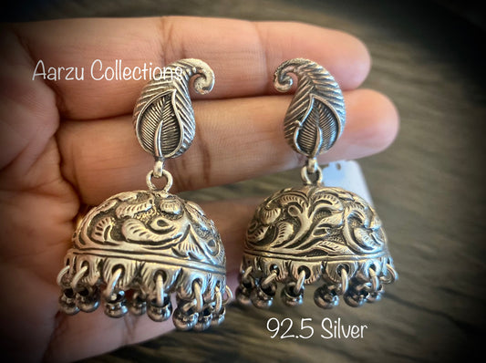 92.5 Silver Chitai jhumkies  - 37 gms