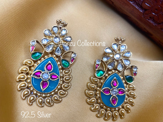 92.5 Silver Kundan earrings - 34 gms