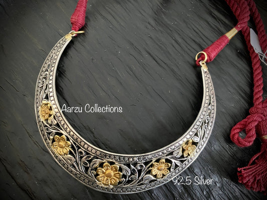 92.5 Silver Dual tone Chitai Moon necklace - 38 gms