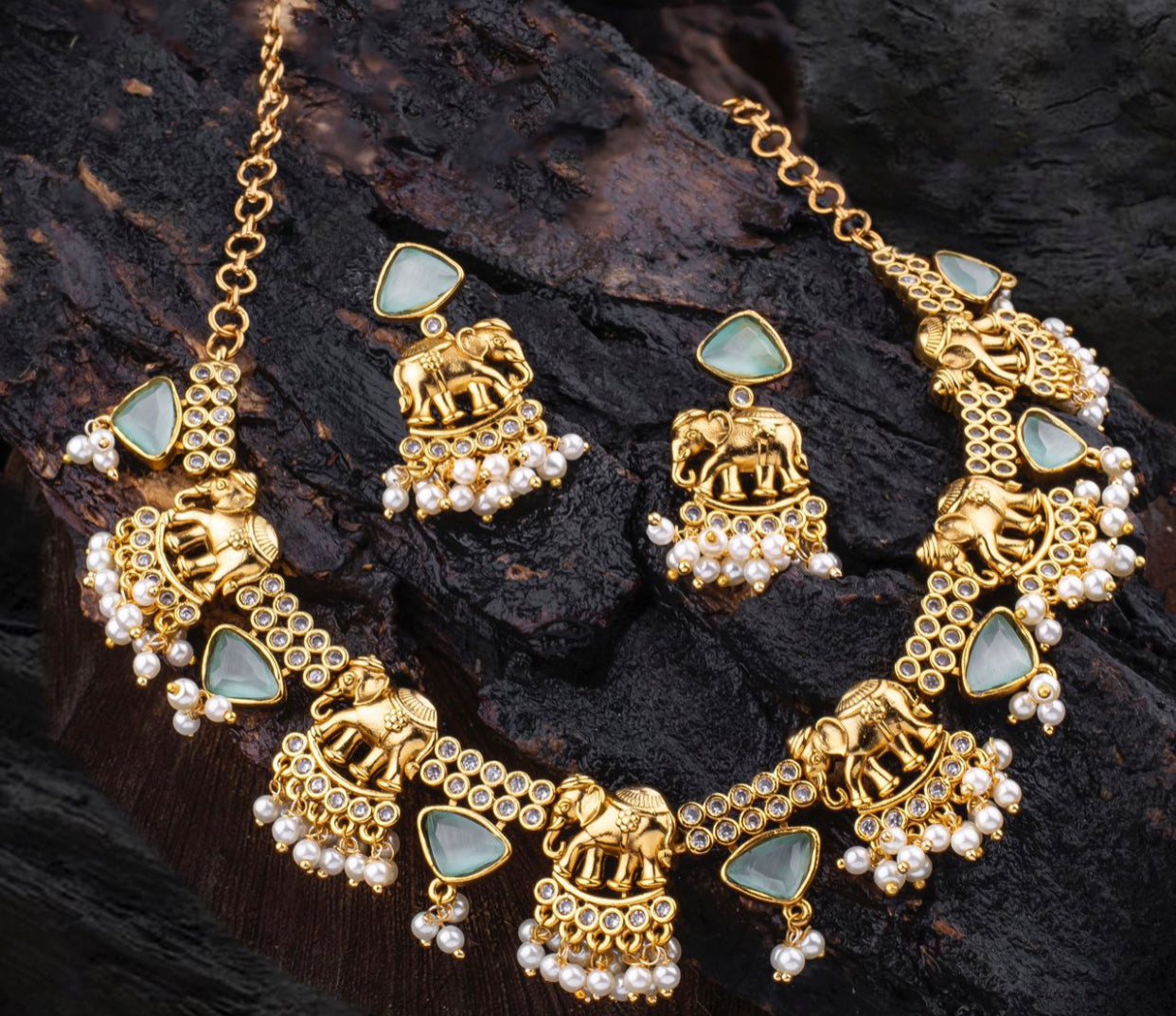 Antique Elephant Necklace and Earrings Set