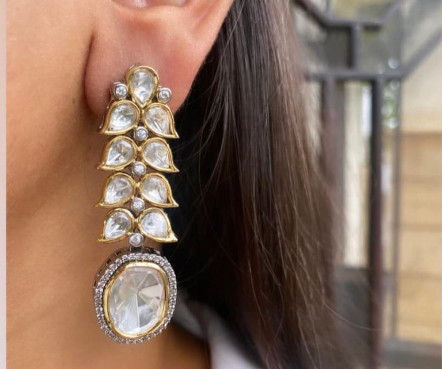 Uncut Silver Foil Kundan and American Diamond Earring