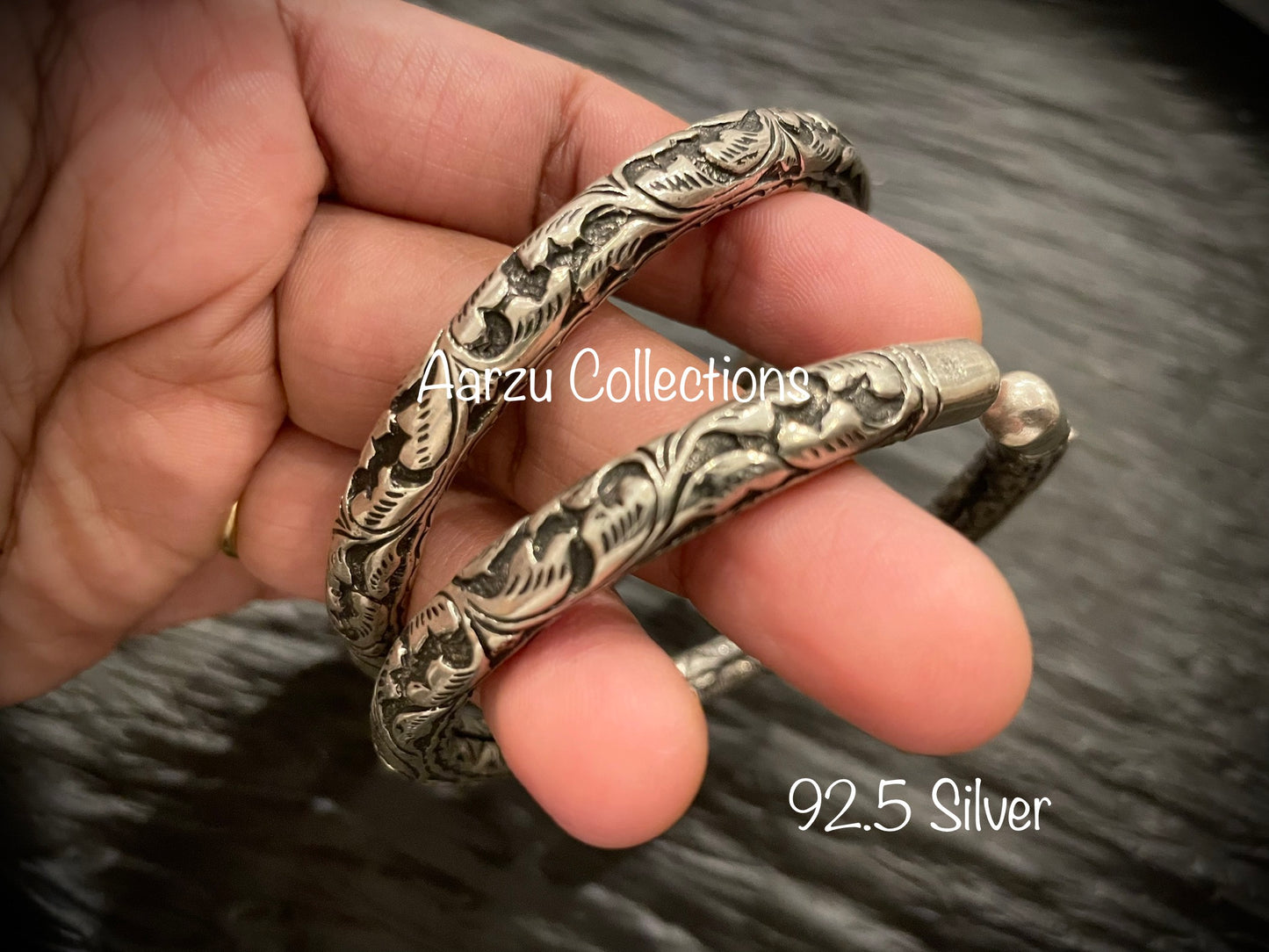 92.5 Silver Chitai flexible kadas pair - 60 gms