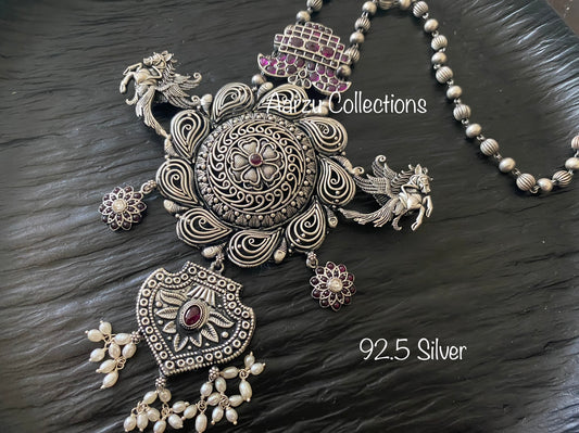 92.5 Silver matar mala with pendant 106 gms