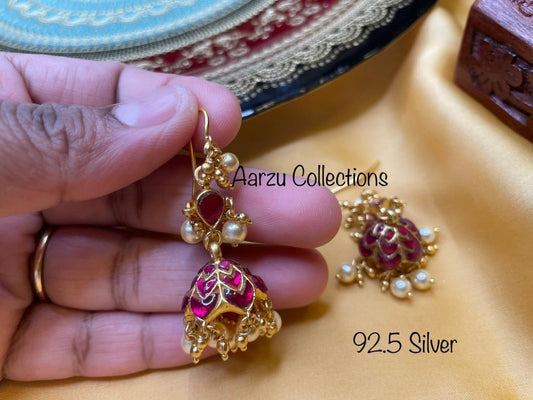 92.5 Silver base Kundan Jadau Jhumkies - 20gms