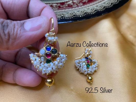 92.5 Silver base Kundan Jadau navratan earring - 16gms