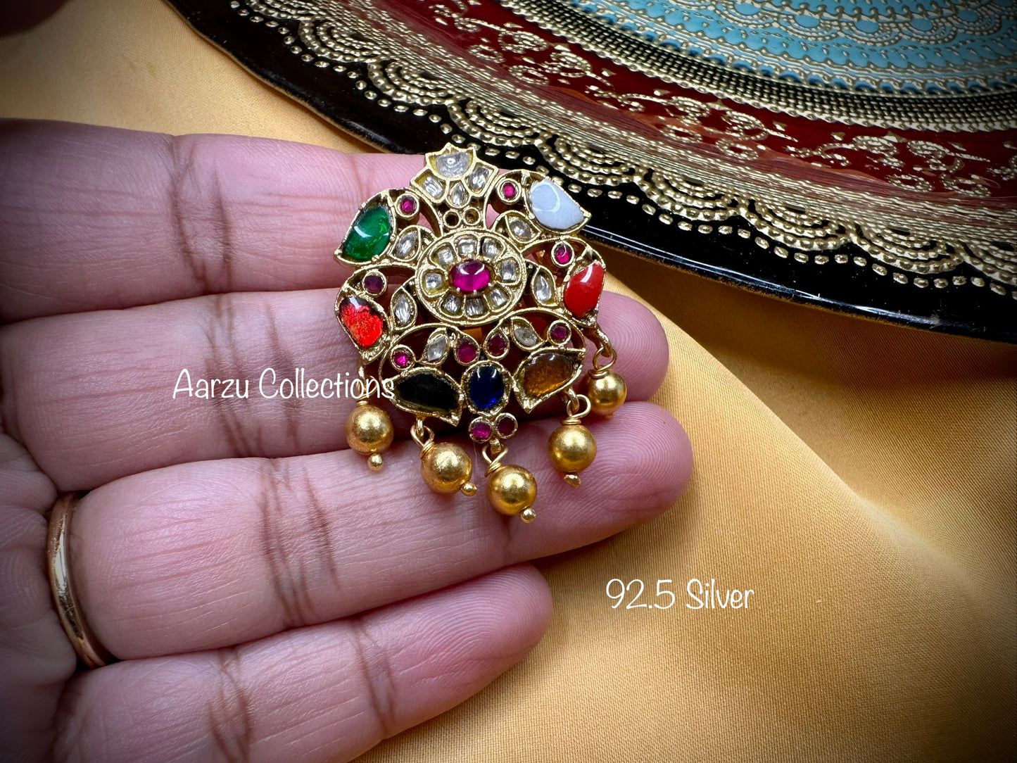 92.5 Silver kundan jadau dainty pendant