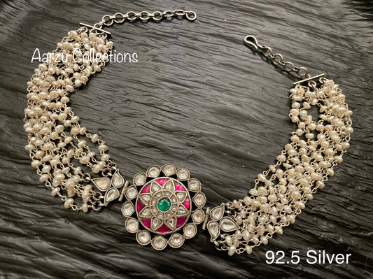 92.5 Silver Fusion collection pearl and kundan choker - 49 gms