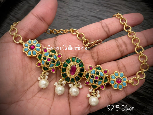 92.5 Silver Fusion collection dainty kundan choker - 43 gms