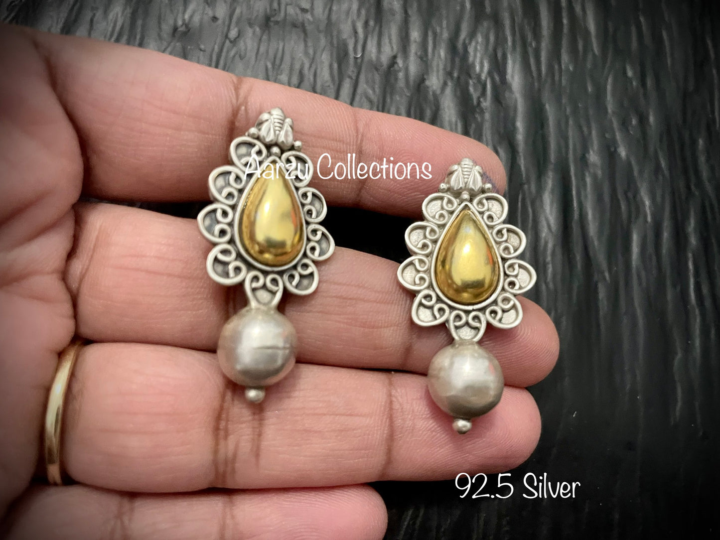 92.5 Silver dual tone earrings