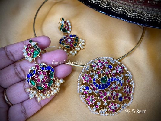 92.5 Silver kundan jadau pendant set