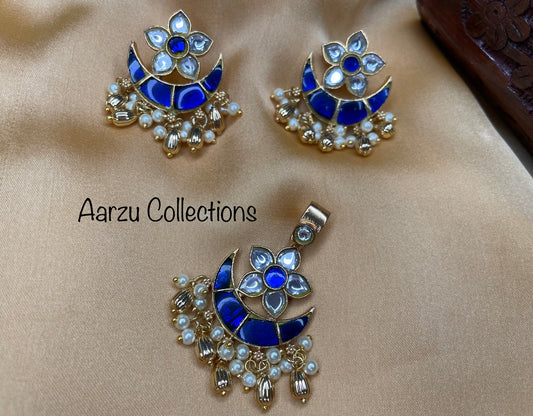 Kundan Jadau Pendant Set - Blue