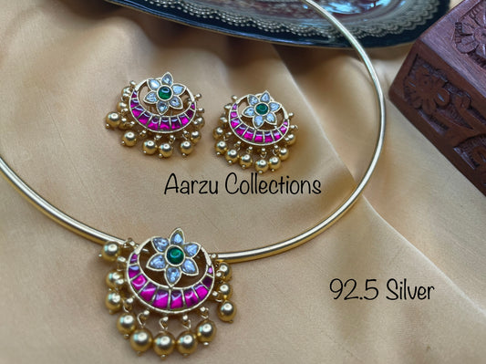 92.5 Silver Kundan Jadau pendant set - 37 g