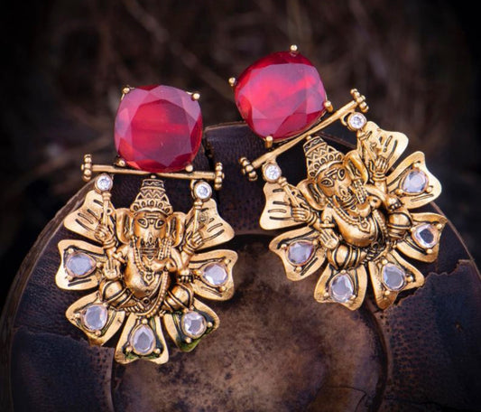 Temple Earrings - Ruby